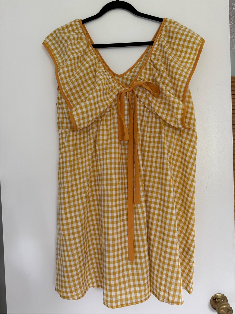 Yellow Gingham Tie-Front Women’s Dress